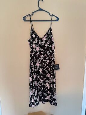 Lulu's Black Midi Slip Dress with Pink Floral Print